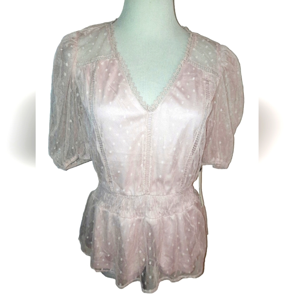 Nwt Haute Monde lace bohemianromantic light  pink shirt size small
